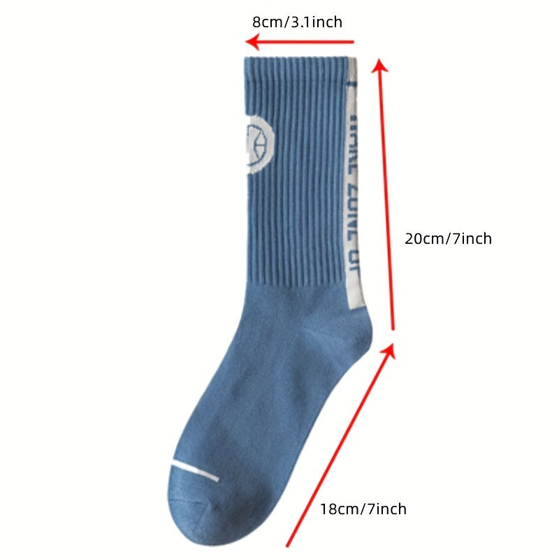 5 Pairs Men's Solid Crew Socks Breathable Cotton Blend Casual Unisex Socks