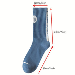 5 Pairs Men's Solid Crew Socks Breathable Cotton Blend Casual Unisex Socks