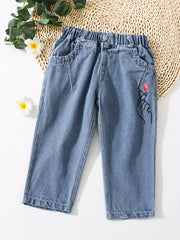 Toddler Girls Heart Graphic Casual Denim Pants Trousers