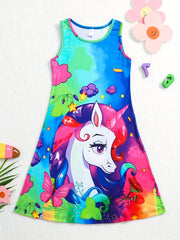 Girl 3D Printed Flying Horse Princess Dress