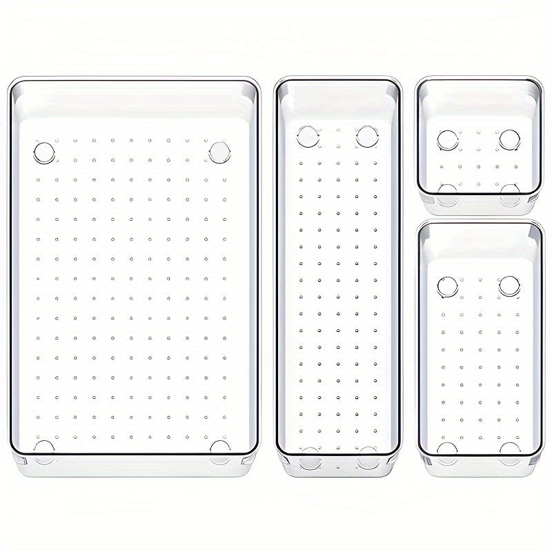 4pcs Clear Plastic Storage Tray Drawer Organizer Set Non Slip Storage Box