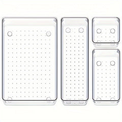 4pcs Clear Plastic Storage Tray Drawer Organizer Set Non Slip Storage Box