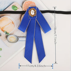 Classic Ribbon Bow Tie Faux Pearl Decor Bowknot Adjustable Neck Tie