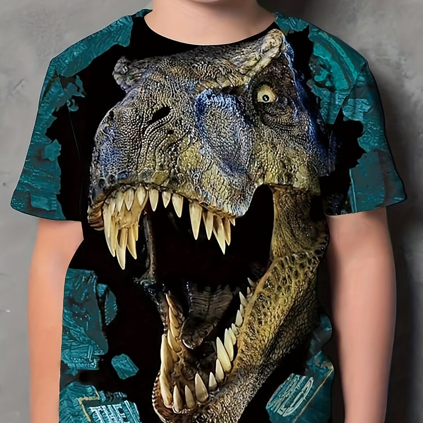 Dinosaur Print Kids T Shirt Short Sleeve Tee for Boys and Girls