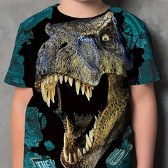 Dinosaur Print Kids T Shirt Short Sleeve Tee for Boys and Girls