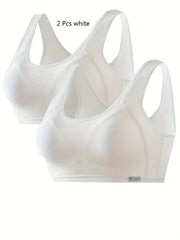 2pcs Solid Sports Bras Comfy & Breathable for Women