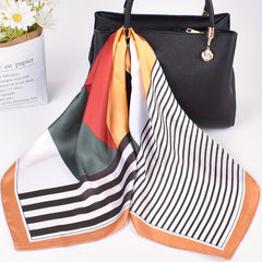 Geometric Stripe Print Bandana Silk Square Scarf Satin Shawl Neckerchief