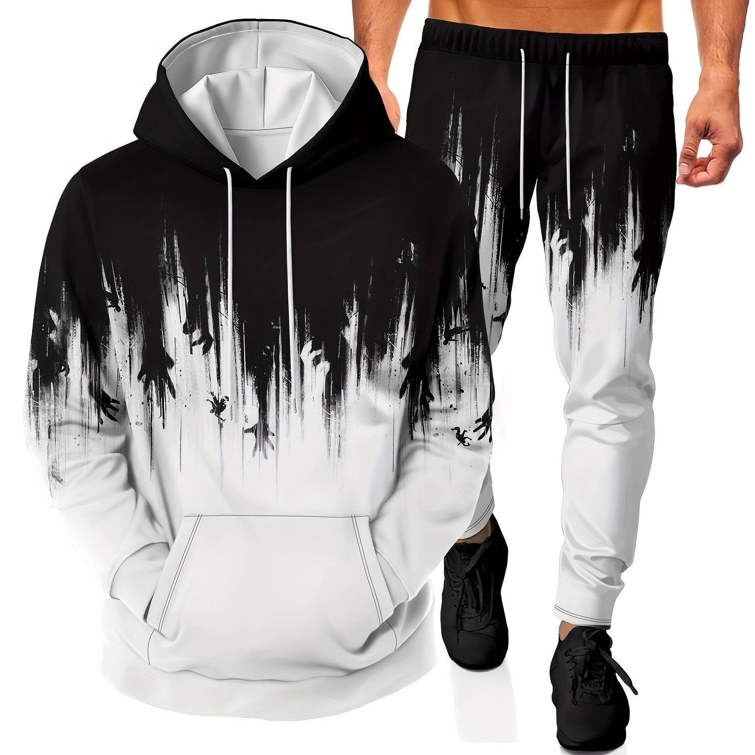 Men's Poker Print 2pcs Hoodie and Sweatpants Set for Autumn Winter