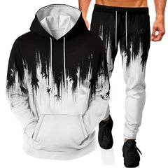 Men's Poker Print 2pcs Hoodie and Sweatpants Set for Autumn Winter