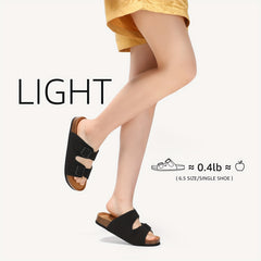 Bacia Cork Footbed Slide Sandals Double Buckle Flat