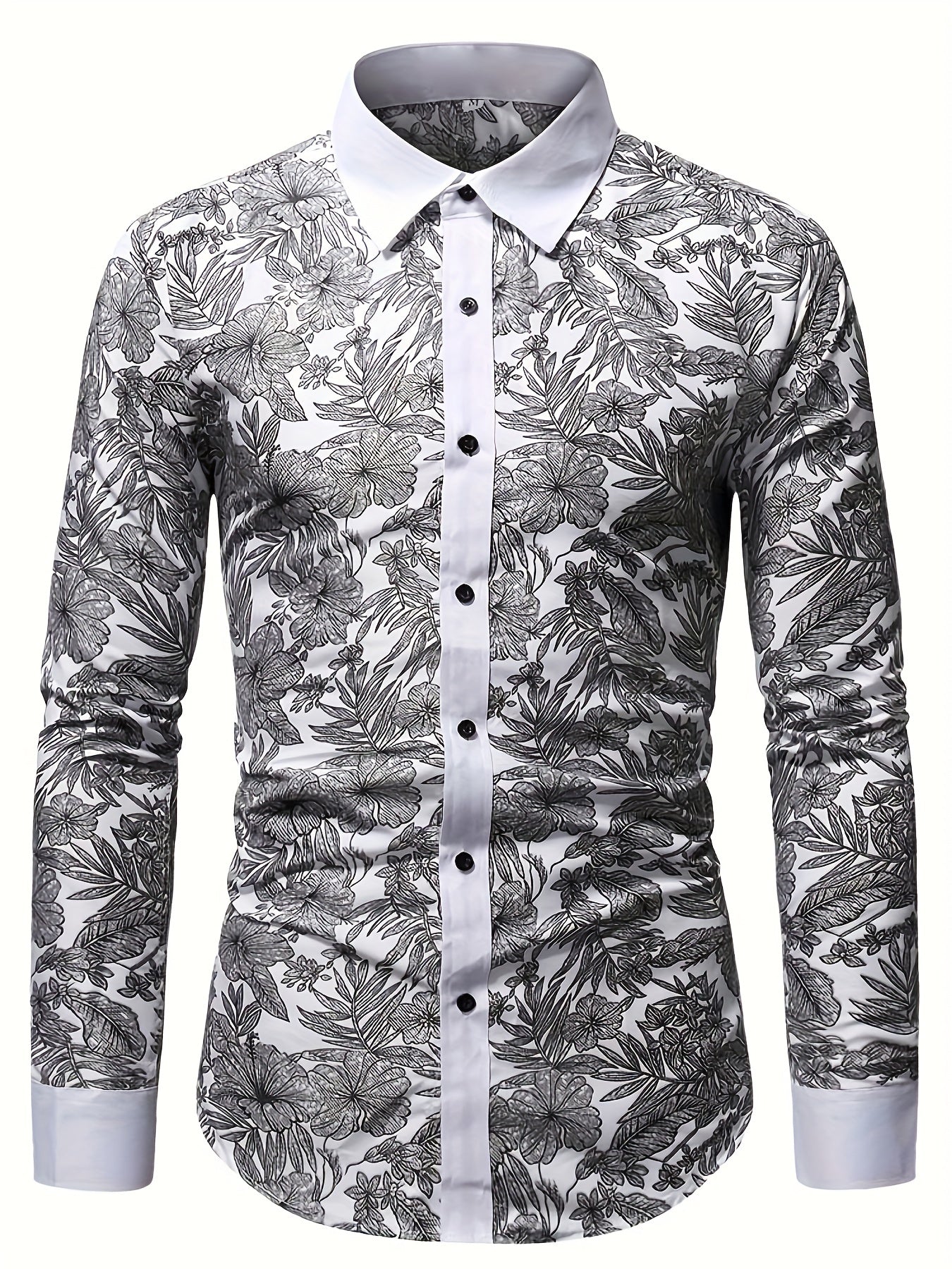 Flower Print Men s Casual Long Sleeve Shirt