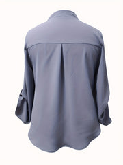 Solid Notch Neck Ruched Blouse