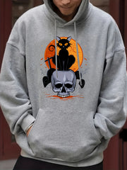 Men's Halloween Style Cat & Skull Hoodie