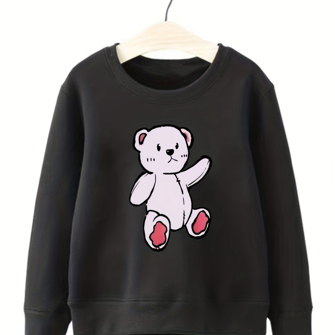 Girls Pink Bear Print Long Sleeve Sweatshirt Top Pullovers
