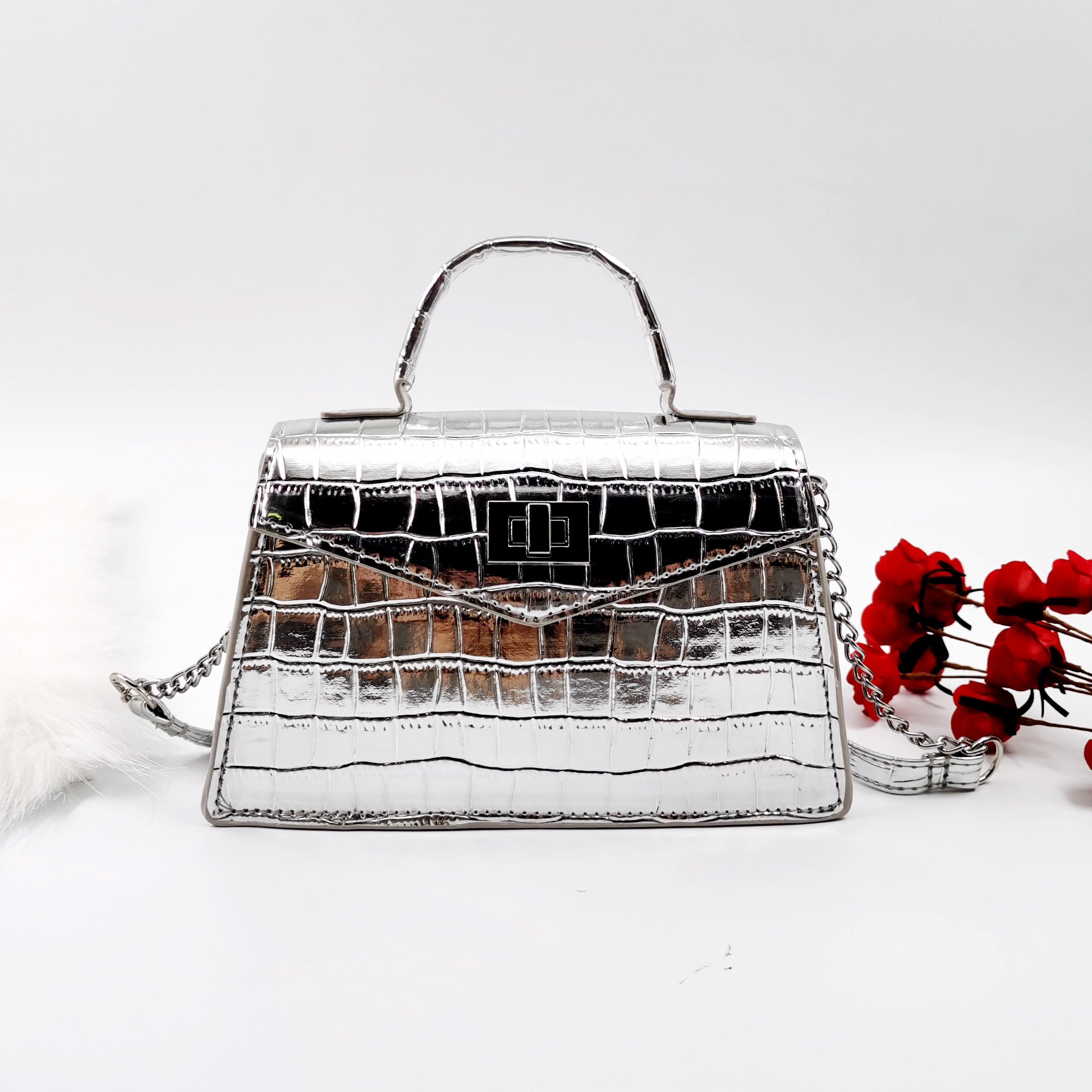 Casual Crocodile Pattern Small Handbag For Girls
