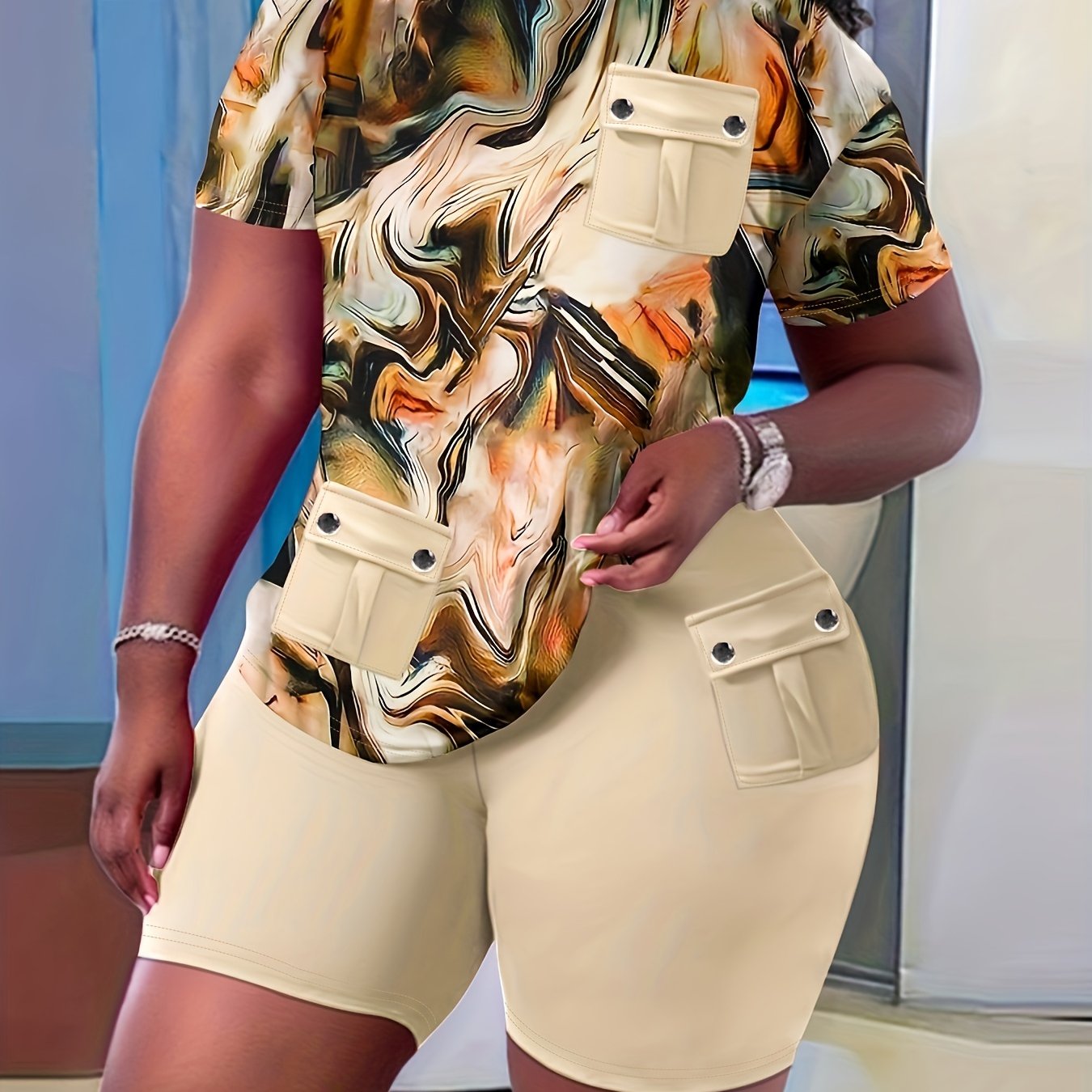 Women's Plus Tie Dye Tee & Biker Shorts Set