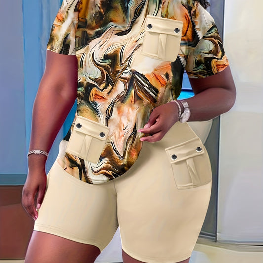 Women's Plus Tie Dye Tee & Biker Shorts Set