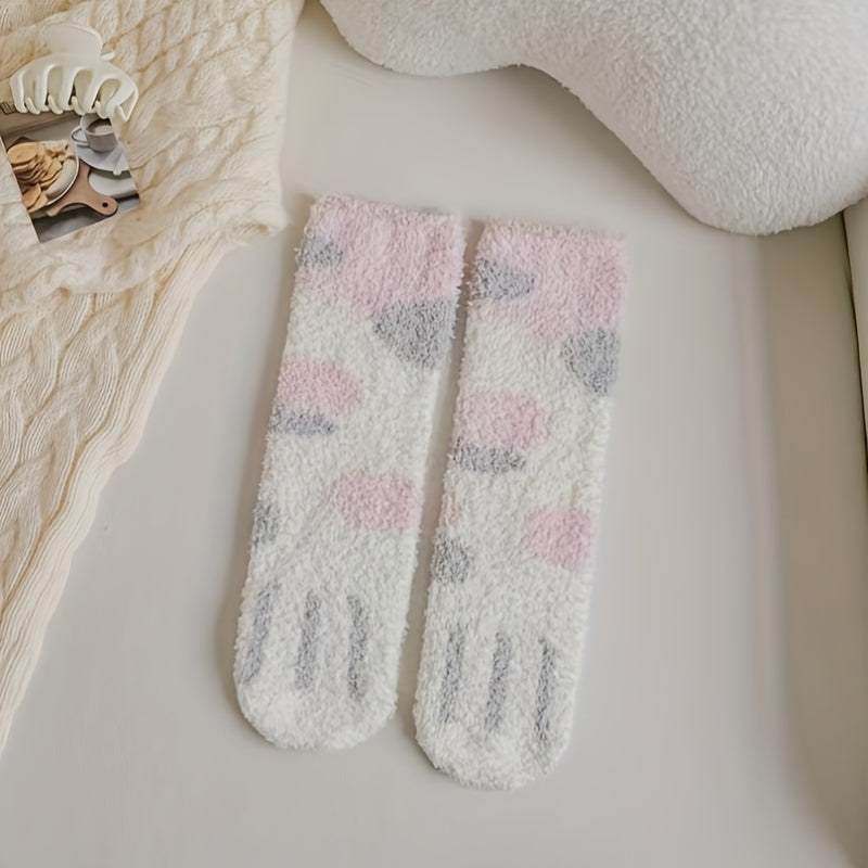 6 Pairs Cat Claw Fuzzy Socks Comfy Warm Mid Tube Socks Women's Stockings