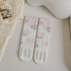 6 Pairs Cat Claw Fuzzy Socks Comfy Warm Mid Tube Socks Women's Stockings