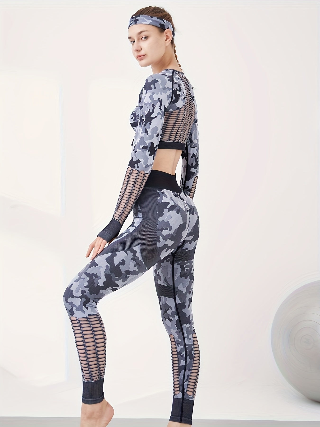 Camouflage Yoga Set Long Sleeve Crop Top & Leggings