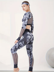 Camouflage Yoga Set Long Sleeve Crop Top & Leggings