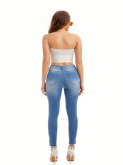 Women's Plus Washed Button Fly Cut Out High Stretch Skinny Jeans