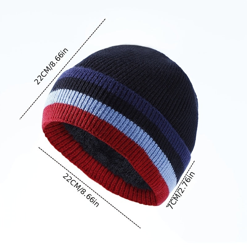 Fleece Cuffed Knitted Hat Outdoor Sports Warm Cap