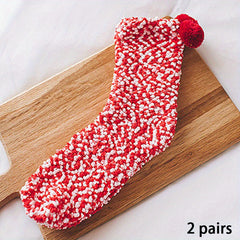 2 Pairs Pompom Fuzzy Socks Comfy & Warm Floor Socks