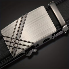 Men's Calfskin Leather Belt with Automatic Buckle for Business Suit