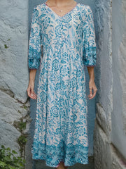 Floral Print Lantern Sleeve Dress Vintage V Neck Summer Dress Women's Clothing