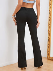 Cargo Flare Jeans High Stretch Mid Waist Bell Bottom Jeans Women's Denim