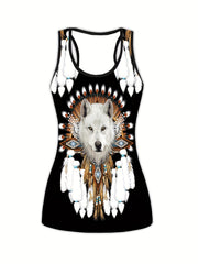 Sports Outfits Set Women's Plus Panting Print Racer Back Tank & Leggin