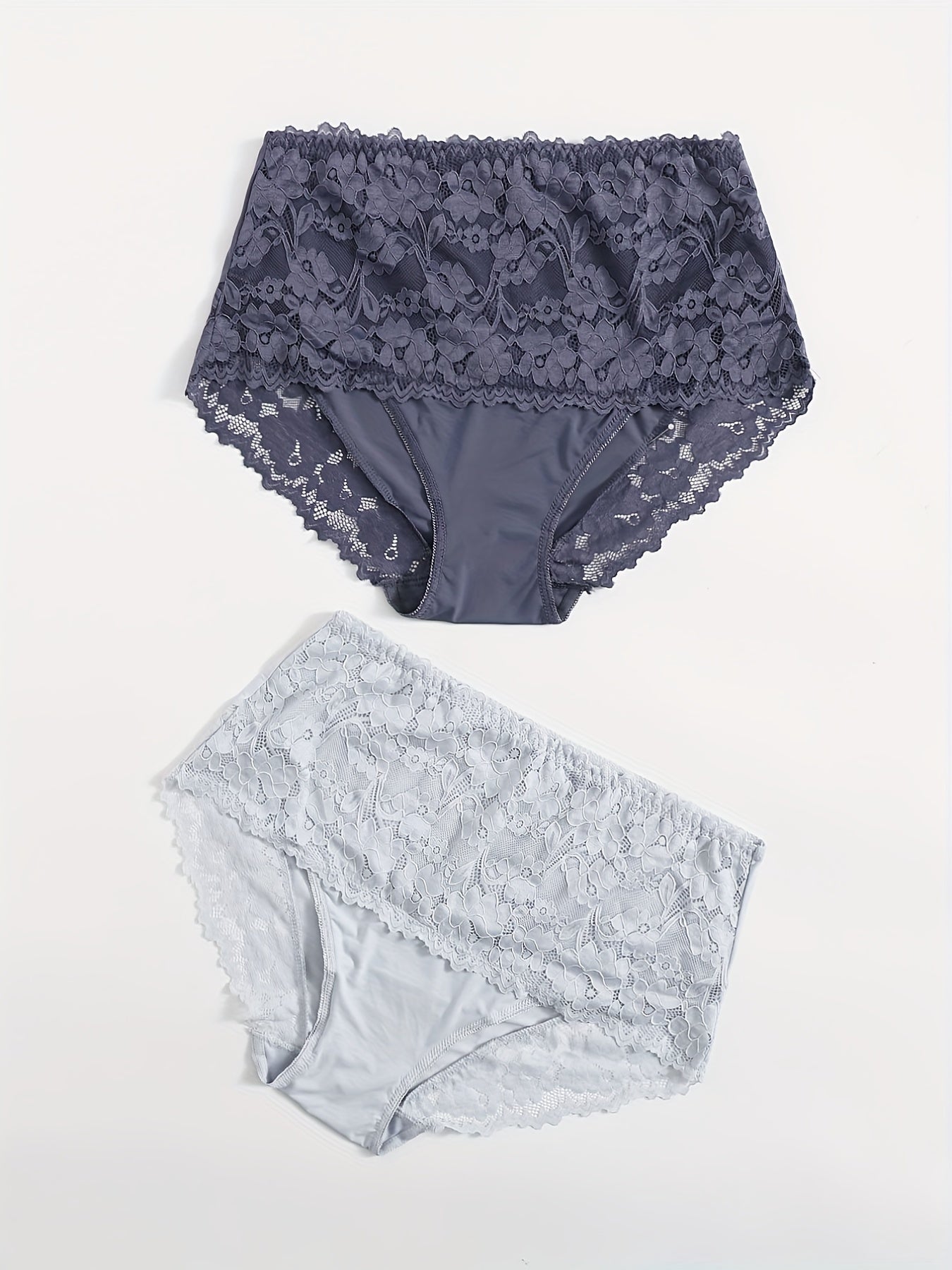2 Pack Plus Size Lace Briefs Set Women's Mid Rise Breathable Panties