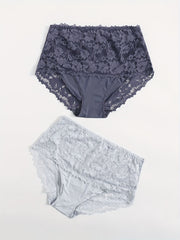 2 Pack Plus Size Lace Briefs Set Women's Mid Rise Breathable Panties