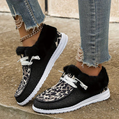 Leopard Print Warm Sneakers Lightweight Casual Flat Shoes