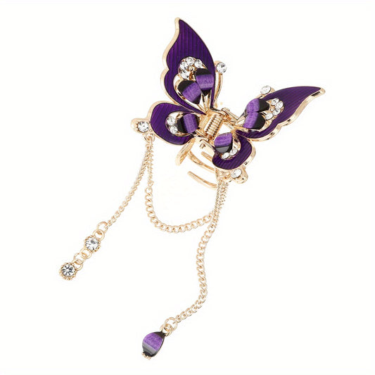 Butterfly & Tassel Hair Claw Rhinestone Banana Clip
