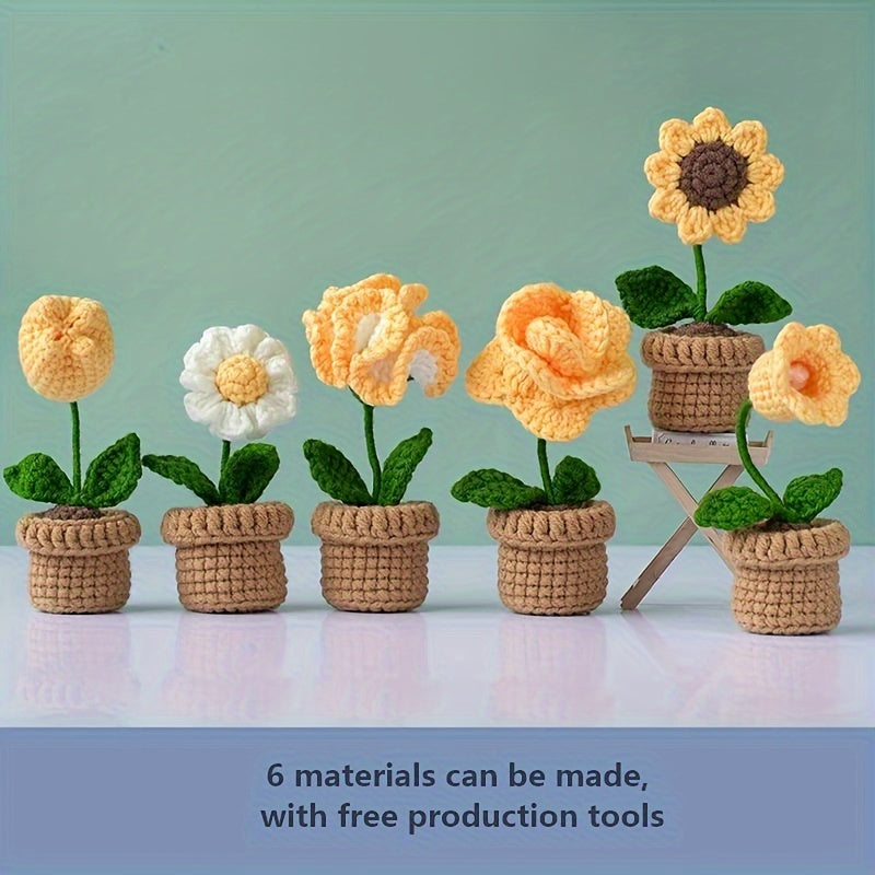 DIY Mini Potted Flower Bouquet Set Yarn Hand Woven Flowers
