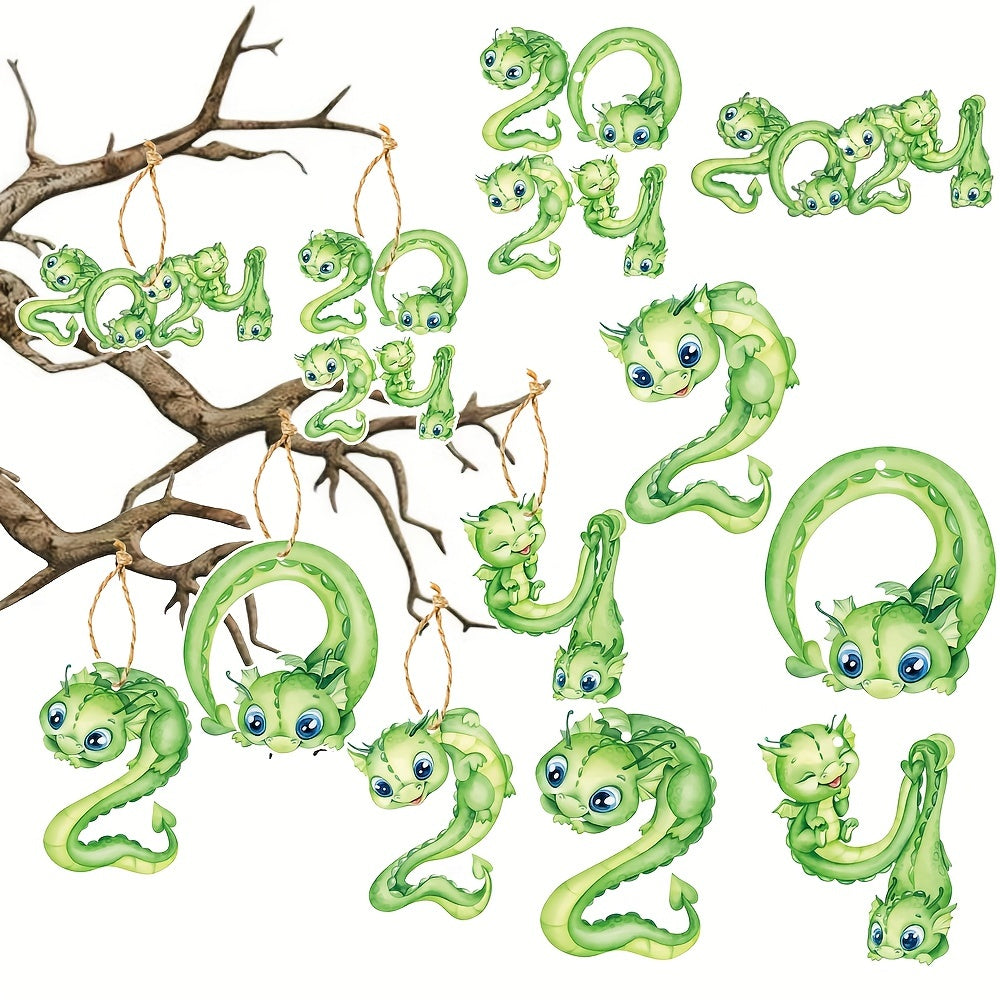 6pcs Green Dragon Ornaments For Tree Decoration
