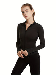 Zip Up Long Sleeve Medium Stretch Slim Fit Running Jacket
