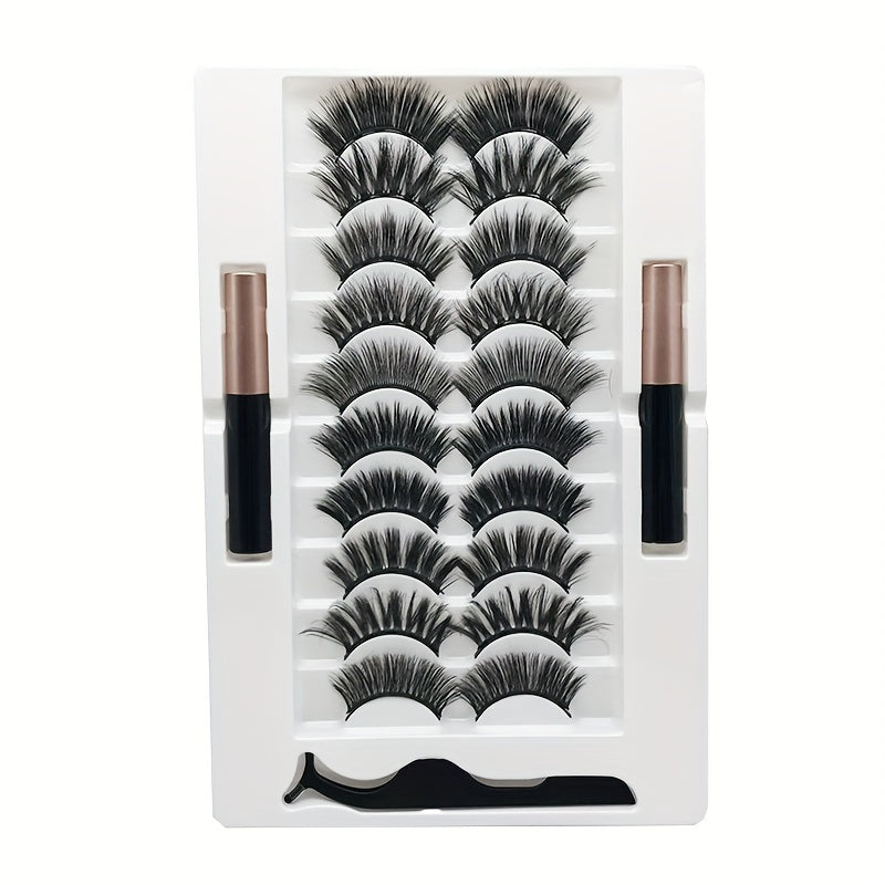 10 Pairs Magnetic Faux Mink Hair False Eyelashes Long and Curling