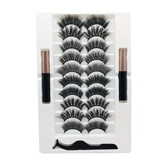 10 Pairs Magnetic Faux Mink Hair False Eyelashes Long and Curling
