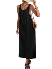 Solid Wide Leg Jumpsuit Knot Front Overall