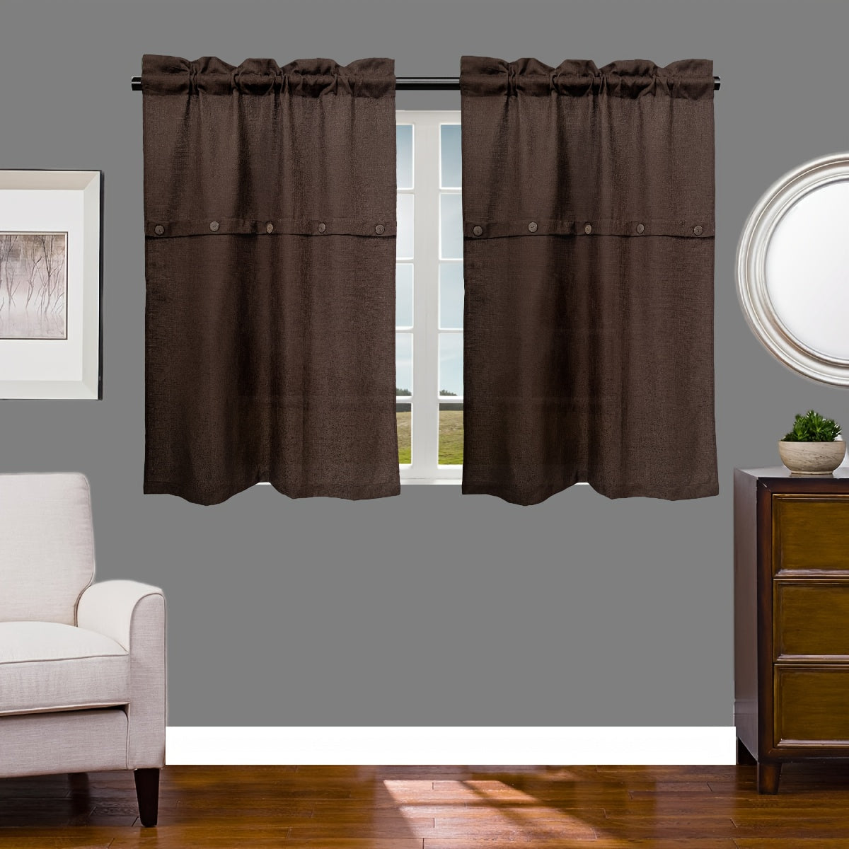 Bohemian Linen Window Curtains Button Rod Pocket Curtains