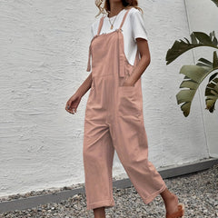 Casual Sleeveless Wide Leg Jumpsuit With Pockets Women's Clothing