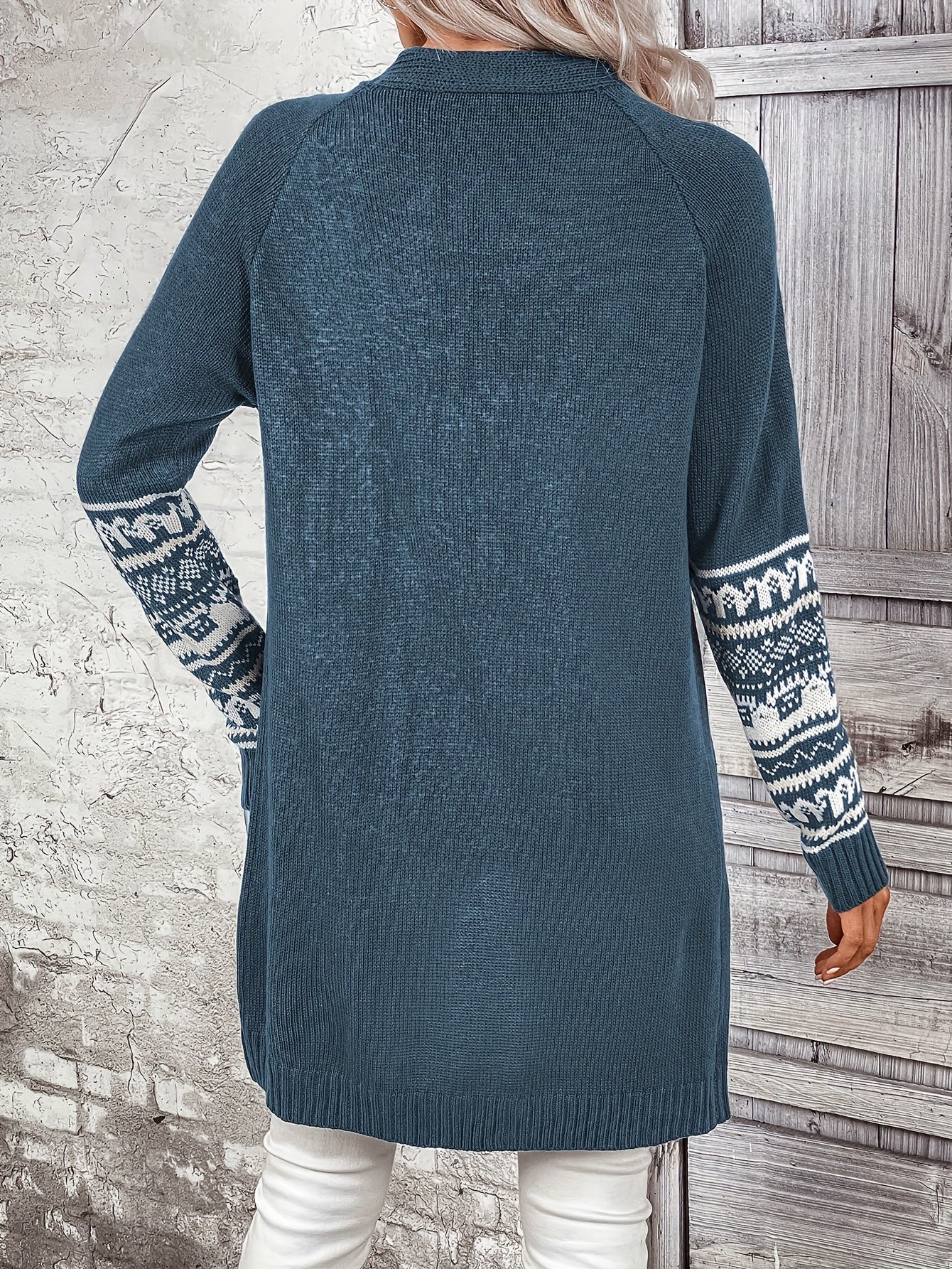 Women's Plus Geo Print Open Front Cardigan