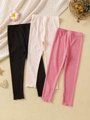 3pcs Girls Stretch Soft Leggings Footless Tights Solid Striped Pants