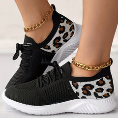 Leopard Print Chunky Sneakers Lace Up Low Top Shoes