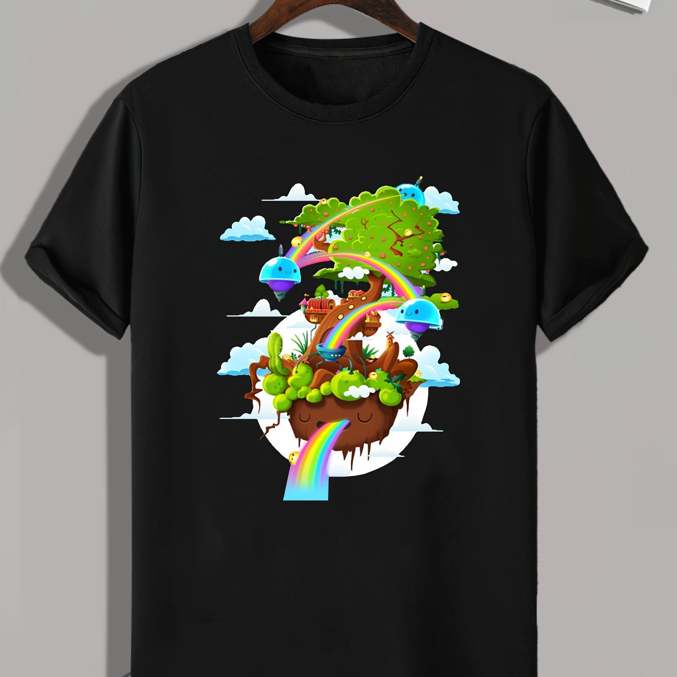 Green Trees Print Men's Graphic T-shirt for Summer