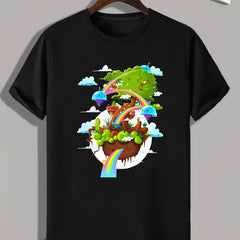 Green Trees Print Men's Graphic T-shirt for Summer