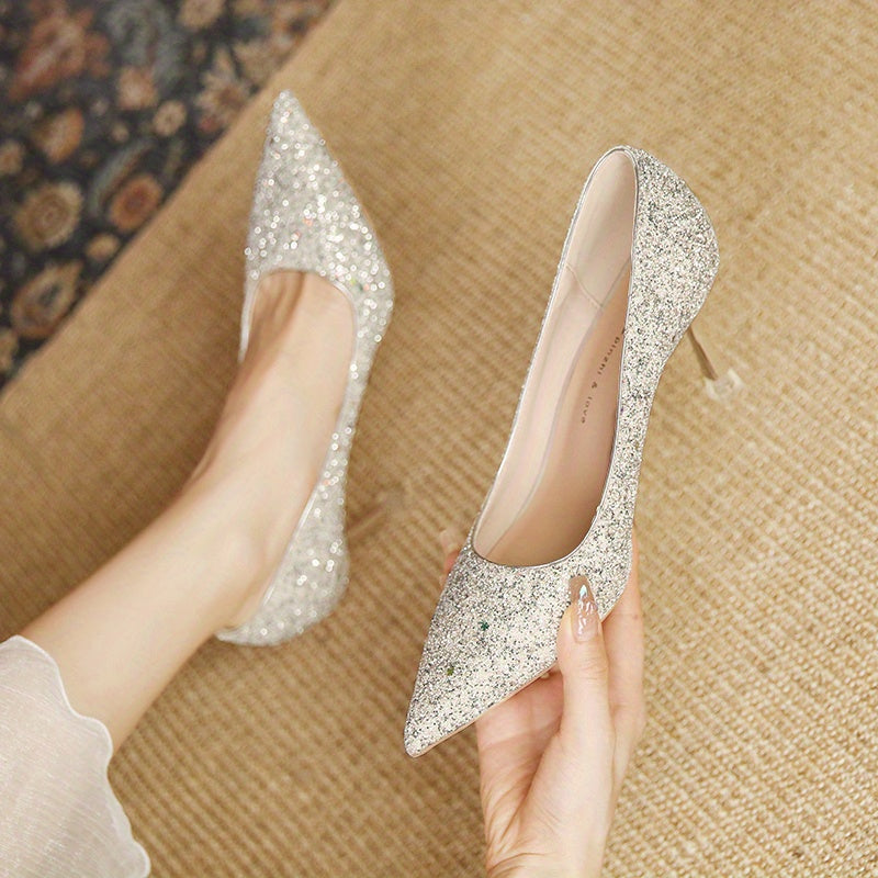 Glitter Sequins Stiletto Heels Wedding Shoes Outdoor Pumps